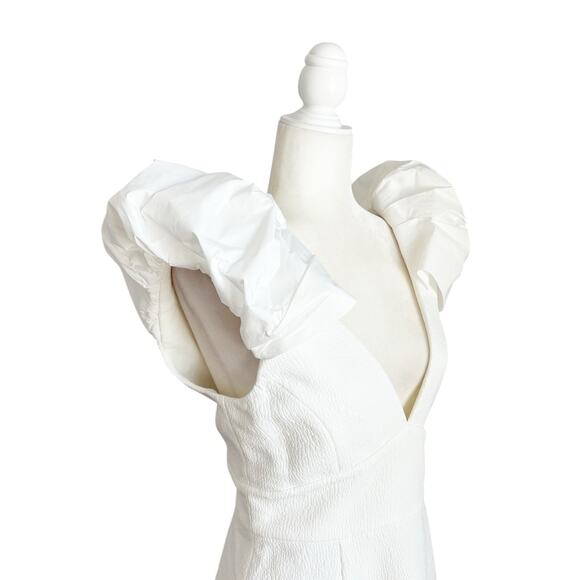 Rebecca Vallance Puff Sleeve V Neck Midi Dress 6 White NWT - Picture 6 of 13